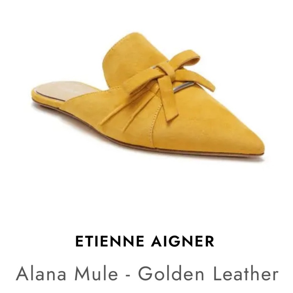 ETIENNE AIGNER ALANA BOW MULE SLIP ON’S IN A GOLDEN SUEDE LEATHER COLOR